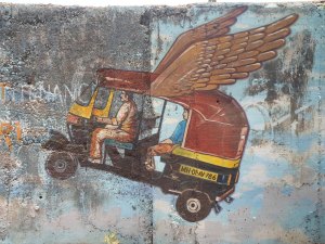 Rickshaw mural in the slums of Mumbai, India